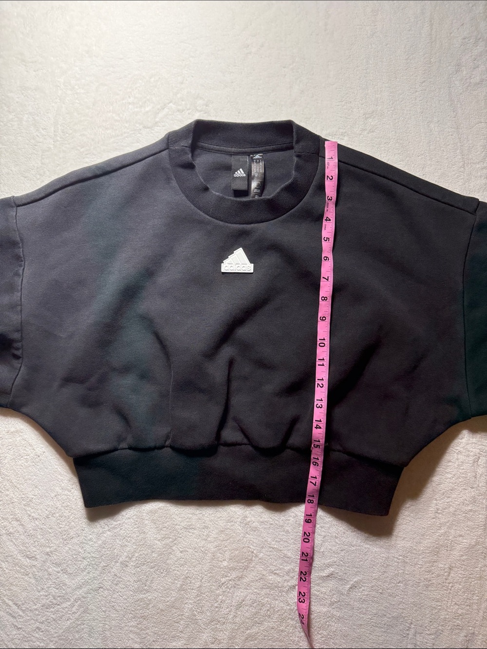 adidas Black Cropped Crewneck Sweatshirt with White Sleeve Stripes - Picture 9 of 9